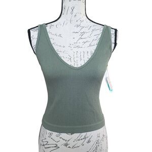 Intimately Free People Women's Size Large Army Moss Green Ribbed V-Neck Crop Top
